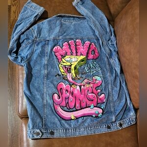 Divided Spongebob Squarepants Denim Jacket Womens XL Blue H&M Mind Like a Sponge
